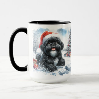 Black Shih Tzu Dashing Thru Snow Christmas Mug