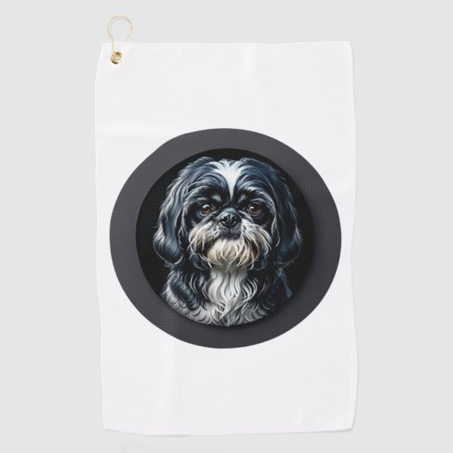 black shih tzu golf towel (Front)
