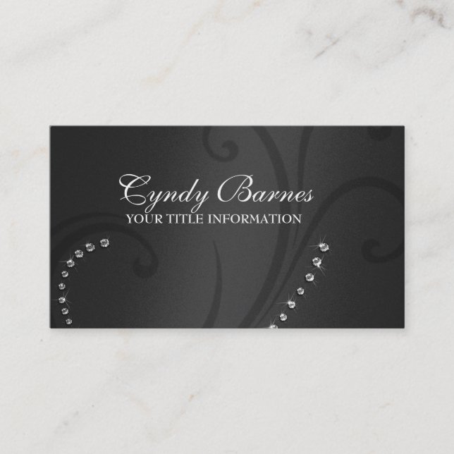 Black Shimmer and Crystals Business Card (Front)