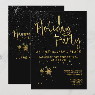 Black Shimmering Gold Calligraphy Holiday Party Invitation