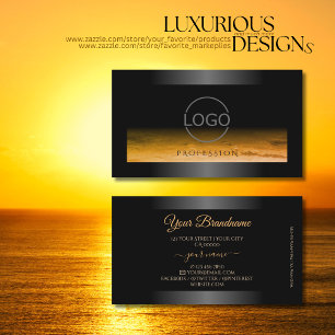 Black Shimmery Frame Orange Pattern and Brand Logo Business Card