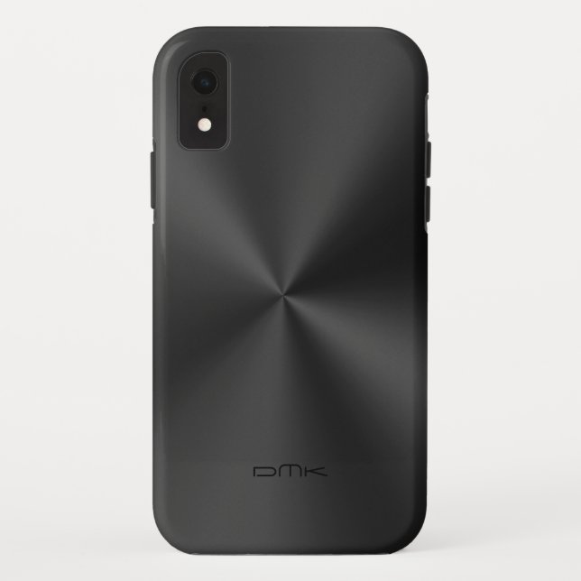 Black shiny faux stainless steel look monogram Case-Mate iPhone case (Back)