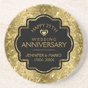 Black & Shiny Gold 50th Wedding Anniversary Coaster