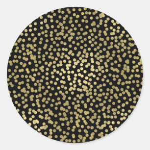 Black & Shiny Gold Dots Confetti Elegant Chic Glam Classic Round Sticker