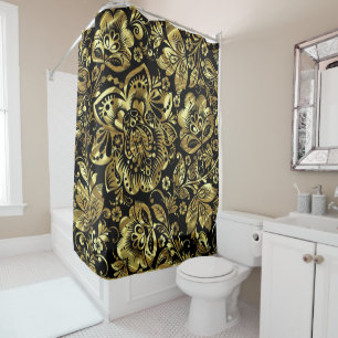 Black & Shiny Gold Floral Damasks Pattern
