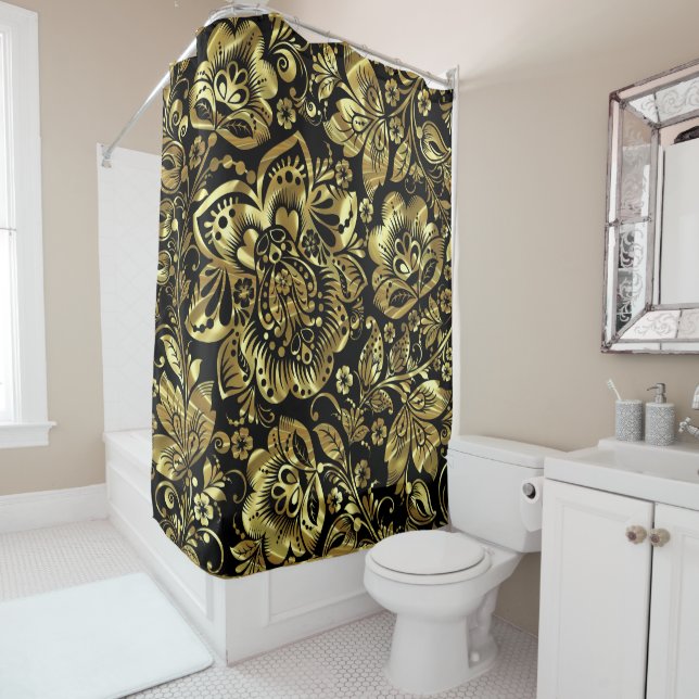 Black & Shiny Gold Floral Damasks Pattern (In Situ)