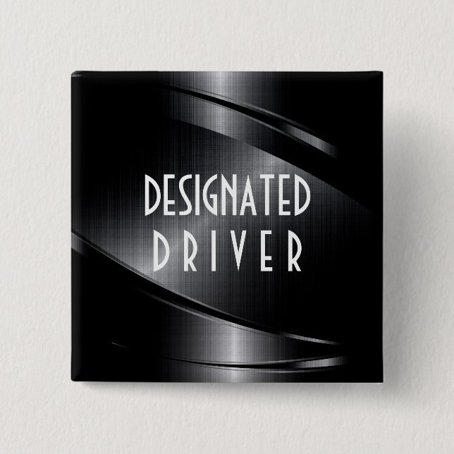 Black Shiny Metallic Brushed Aluminum Look 2 Inch Square Button (Front)