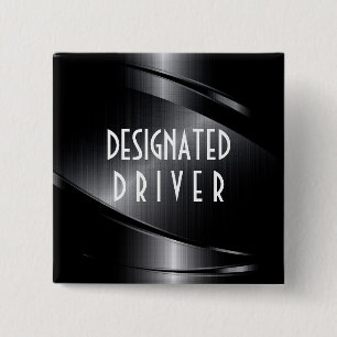 Black Shiny Metallic Brushed Aluminum Look 2 Inch Square Button