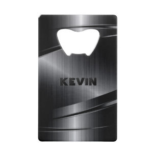 Black Shiny Metallic Brushed Aluminum Look  Credit Card Bottle Opener