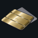 Black & Shiny Metallic Gold Stripes Laptop Sleeve<br><div class="desc">Elegant modern geometric gold tones stainless steel with black stripes accent. Optional monogram.</div>