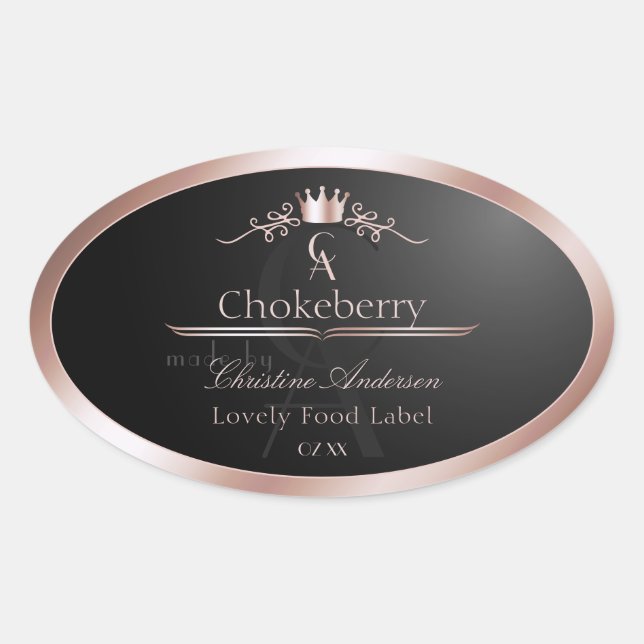 Black Shiny Product Label Rose Gold Frame Monogram (Front)