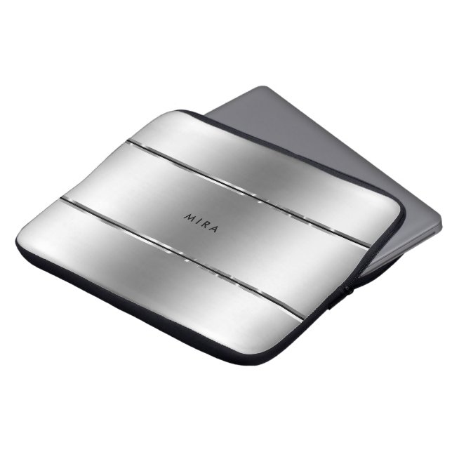 Black & Shiny Stainless-Steel Stripes Laptop Sleeve (Front Top)