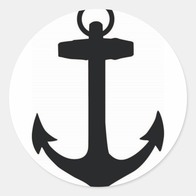 Black Ship Anchor Classic Round Sticker (Front)