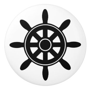 Black Ship Wheel Nautical Themed Cabinet Knob