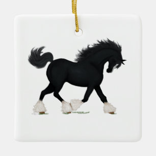 Black Shire Draught Horse With Blaze Equine Memori Ceramic Ornament