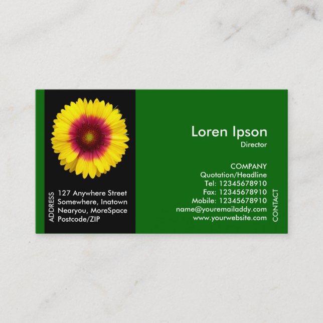 Black Side Band Flower - Blanket Flower - Green Business Card (Front)