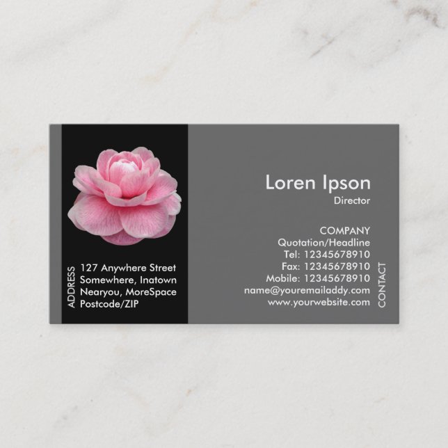 Black Side Band Flower - Pink Camellia II Business Card (Front)