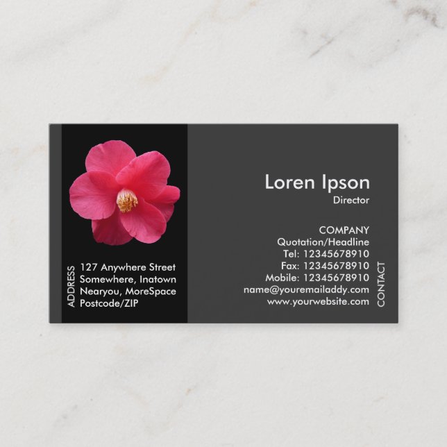 Black Side Band Flower - Red Camellia II Business Card (Front)