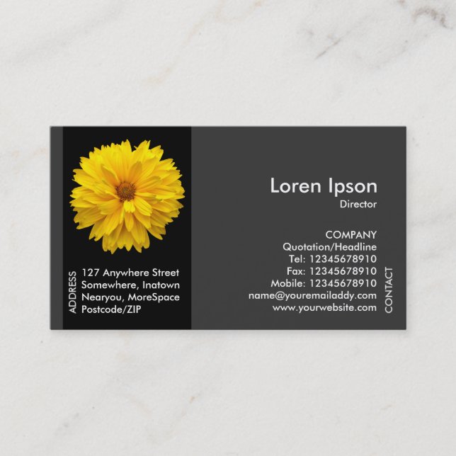 Black Side Band Flower - Yellow Chrysanthemum Business Card (Front)