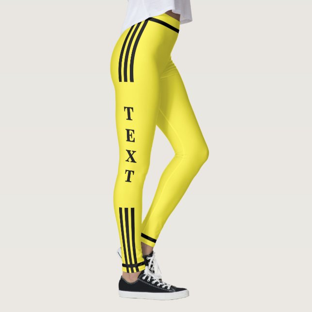 Black Side Stripe Yellow Leggings with Custom Text (Right)