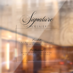 Black Signature Cocktails Transparent Decal Sign