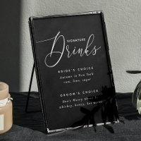 Black Signature Drinks Wedding Sign. Bride & Groom