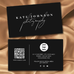 Black Signature Script QR Code Social Media   Business Card