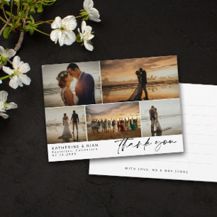 Black Signature Script Wedding Photos Thank You Card