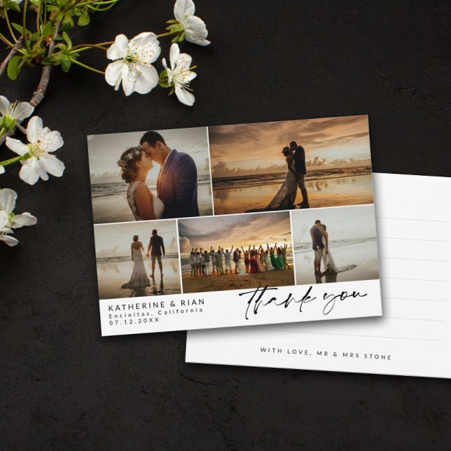 Black Signature Script Wedding Photos Thank You Card (Creator Uploaded)