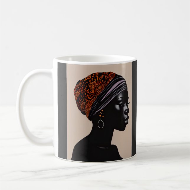 Black Silhouette African American Woman Head Wrap Coffee Mug (Left)