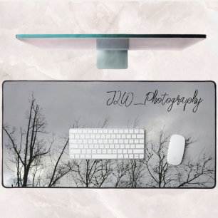 Black Silhouette Branches Grey Sky Photographic Desk Mat
