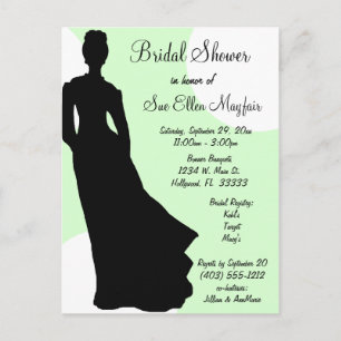 Black Silhouette Bride Green Polka Dot Background Invitation Postcard