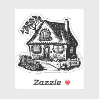 Black Silhouette Cozy Country Cottage Sketch