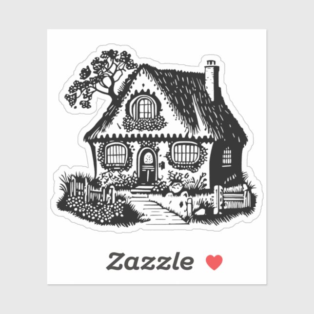 Black Silhouette Cozy Country Cottage Sketch (Sheet)