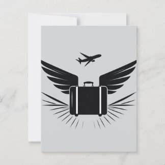 Black silhouette design of a travel suitcase postcard