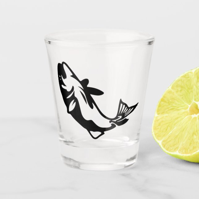 Black silhouette drawing on shot glass (Front)