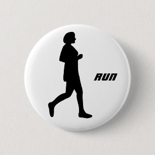 Black Silhouette Female Runner Running Painting 2 Inch Round Button