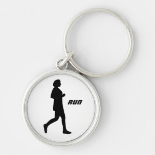 Black Silhouette Female Runner Running Painting Keychain