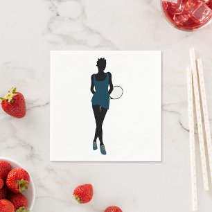 Black Silhouette Female Tennis Player Napkin