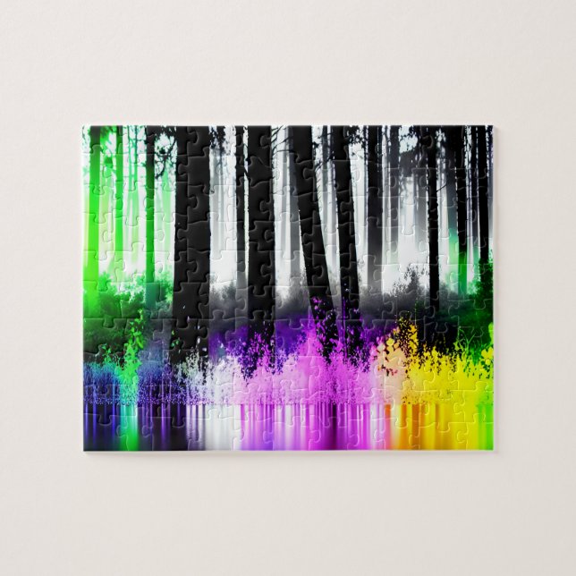 Black Silhouette Forest with Multicolor Splashes Jigsaw Puzzle (Horizontal)