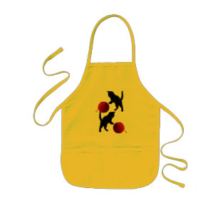Black Silhouette Kitty, with red wool Ball Kids Apron
