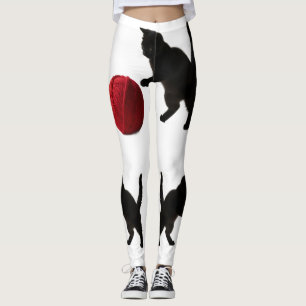 Black Silhouette Kitty, with red wool Ball Leggings
