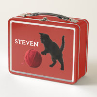Black Silhouette Kitty, with red wool Ball