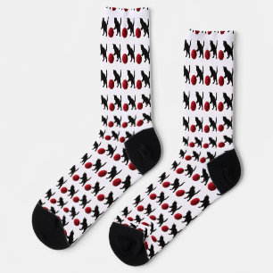 Black Silhouette Kitty, with red wool Ball (Multi) Socks