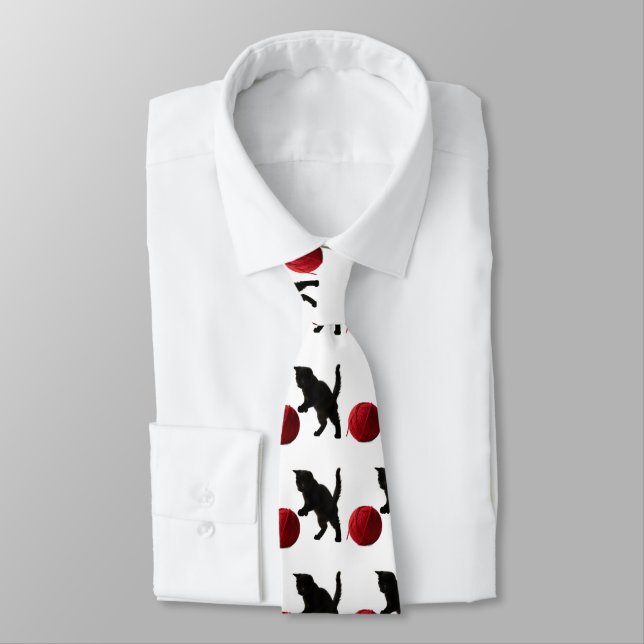 Black Silhouette Kitty, with red wool Ball (Multi) Tie (Tied)