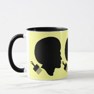 BLACK SILHOUETTE OF AN AFRO MAN AND HIS AFRO PICK MUG
