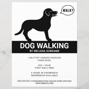 Black Silhouette Of Dog Saying Walk - Dog Walker Flyer