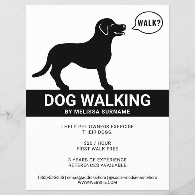 Black Silhouette Of Dog Saying Walk - Dog Walker Flyer (Front)