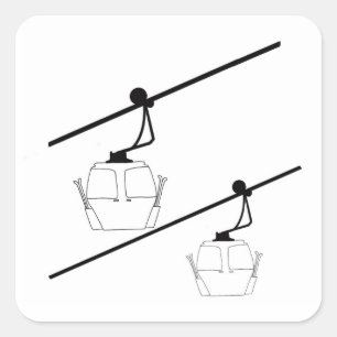 Black silhouette of gondolas square sticker. square sticker