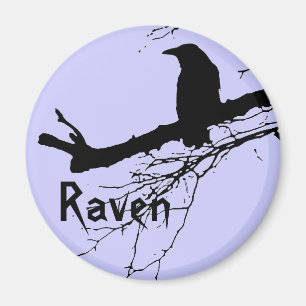 Black Silhouette of Raven on the Tree Magnet